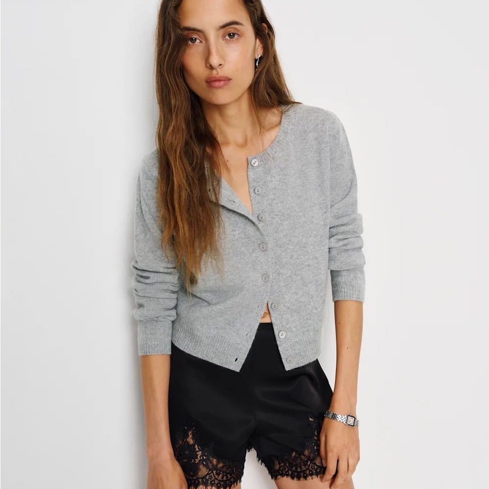 Reformation Clara Cashmere Crew Cardigan in Grey